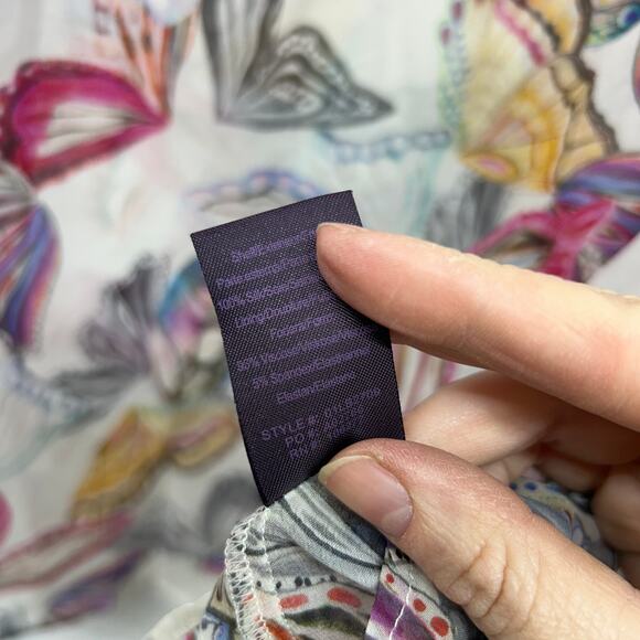 Hale Bob Butterfly Print Blouse Top Large Long Sleeve Tie Neck Boho Colorful - Picture 8 of 8